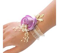 Wedding Bridal Wrist Corsage Stain Silk Rose with Pearl Accessories Bridesmaid Bracelet Pearl DIY Wrist Flower Artificial for Wedding Dance Party Decor