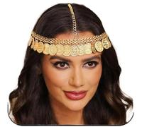Wedding Bride Headdress Gold Color Metal Coin Tassel Head Chain Headpiece for Women Holiday Hair Accessories for Special Occasions and Festivals