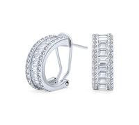 Wedding Bride Holiday Baguette CZ Half Hoop Curved Earrings For Women Omega Back .925 Sterling Silver