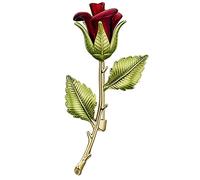 Wedding Brooch Blooming Flower Lapel Pin, Red Rose with Green Leaves Brooch Costume Pin for Women Men's Accessories, Jewelry Gift (Red 2.1" x 1.1")