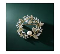 Wedding Brooch Elegant Bridal Party Rhinestones Round Simulated Pearl Brooch, Wreath Circle Leaves Shape Pin for Women Wedding (Gold 1.8" x 1.6")