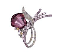 Wedding Brooch Shell Shaped Rhinestone Brooch, Austrian Crystal Corsage Fashion Pink Crystal Scarf Clip Gift for Women (Pink 2.2" x 2.2")