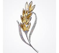 Wedding Brooch Women's Austrian Crystal Wheat Brooch, Sparkling Rhinestone Pin Corsage, Shiny Golden Suit Shirt Collar Decoration (Gold 3.0" x 1.4")