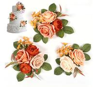 Wedding Cake Flowers, 3Pcs 6.3/7.9in Flower Cake Decorations for Wedding Baptism Birthday Party Bridal Baby Shower Orange