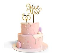 Wedding Cake Topper - 2PCS Wedding Cake Toppers Bride and Groom, Mr and Mrs Decorations, Cakes Decorations Acrylic, Gold Glitter Cakes Toppers Decoration for Bridal Shower Cupcake Decor Party