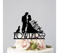 Wedding Cake Topper Custom With Surname Date And Dog Fireman Wedding Bride Fire Fighter Acrylic, 6-7.8 Inch Couple Customized For Anniversary
