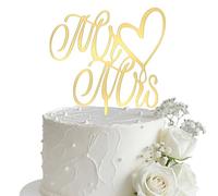 Wedding Cake Topper, Gold Mr And Mrs Cake Acrylic Topper Beautiful Engagement Wedding Cupcake Toppers for Anniversary Parties Vow Renewal Parties