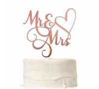 Wedding Cake Topper, Mr and Mrs Cake Topper, Just Married Cake topper, Glitter Bridal Shower Decoration, 6.1x6.7 Inch Anniversary Party Supplies (Rose Gold)