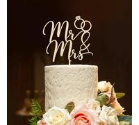 Wedding Cake Topper, Mr and Mrs Cake Topper Wooden Bride and Groom Wedding Cake Decorations for Anniversary