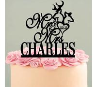 Wedding Cake Topper, Mr And Mrs With The Last Name Custom Deer Unique, 7.8 Inch Acrylic Or Wood Material Option Funny Novelty Cake Decoration