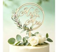 Wedding Cake Topper,Mr & Mrs Cake Topper Greeny Wedding Cake Topper in Wood for Wedding Anniversary Engagement Proposal Party Cake Decoration (Style 3)