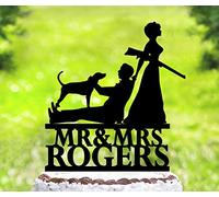 Wedding Cake Topper The Hunt is Over Bridal Garter Rifle Gun Vintage Silhouettes Acrylic Glitter Toppers for Birthday Anniversary Graduation