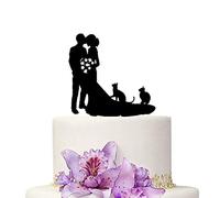 Wedding Cake Toppers Bride and Groom With Cats Animal Black Color Acrylic Silhouette Wedding Party Engagement Decoration