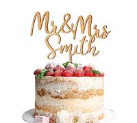 Wedding Cake Toppers Engagement Gifts Mr & Mrs Cake Topper Personalised Gifts for Couple Party Decorations Wooden Cake Topper Custom Gifts 2 Designs with Any Name(Design1)