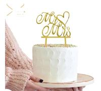 Wedding Cake Toppers, Gold Glitter Acrylic Mr and Mrs Cake Topper Personalised Cake Topper with A Card for Engagement Wedding Bridal Shower Anniversary Birthday Party Cake Decoration