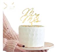 Wedding Cake Toppers Small, Gold Glitter Acrylic Mr and Mrs Cake Topper Personalised Cake Topper with A Card for Engagement Wedding Bridal Shower Anniversary Birthday Party Cake Decoration-Vertical