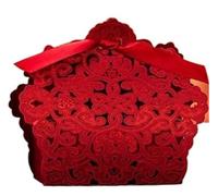 Wedding Candy Box 10/50/100pcsWhite Red Gold Blue Champange Wedding Candy Box With Ribbon Sweets Candy Favors Bags Boxes Birthday(Red,9.7X7.5X3.2CM_100PCS)