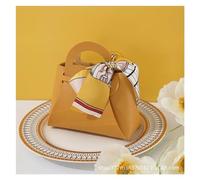 Wedding Candy Box 10PCS Distribute Leather Pink Gift Bags Wedding Favour Bag for Guest Mini Handbag with Ribbon Candy Packaging Box Party Decor(A-yellow)