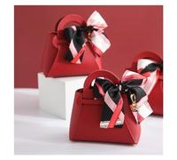 Wedding Candy Box 10PCS Distribute Leather Pink Gift Bags Wedding Favour Bag for Guest Mini Handbag with Ribbon Candy Packaging Box Party Decor(A-red)