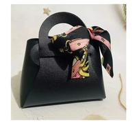Wedding Candy Box 10PCS Distribute Leather Pink Gift Bags Wedding Favour Bag for Guest Mini Handbag with Ribbon Candy Packaging Box Party Decor(A-black)