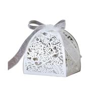 Wedding Candy Box 10Pcs Roses Flower Favors Boxes Candy With Ribbon For Wedding Shower Party Supplies(WHITE)