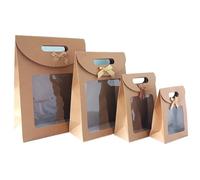 Wedding Candy Box 5/10/20pcs Transparent Window Kraft Paper Bags For Wedding Birthday Party Candy Packaging Box Baking Takeaway Bag(Kraft,5PCS_23X11X31CM)