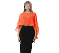 Wedding Capes Women's Bridal Soft Chiffon Shawl Long Evening Wraps For Special Occasion (Orange)