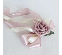 Wedding Car Accessory Bow with PE Silk Roses and Green Leaves for Rear View Mirror Decoration Compatible with Vehicle Exterior and Interior Surfaces (6PC purple)