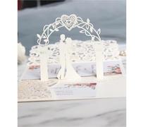 Wedding Card 10pcs 3D Pop Up Bride And Groom Wedding Invitations Laser Pocket Floral Bridal Shower Engagement Invitations(White)