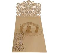 Wedding Card 10pcs 3D Pop Up Bride And Groom Wedding Invitations Laser Pocket Floral Bridal Shower Engagement Invitations(Brown)