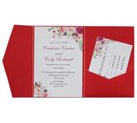 Wedding Card 50 Sets Tri Fold Pocket Wedding Invitation Card Customized Print Engagement XV Birthday Baptism Invitations(Red,Whole Set Customize)