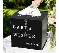 Wedding Card Box with Lock, Acrylic Gift Card Box for Wedding Reception & Party Decorations, Large Money Envelope Birthday Post Box for Reception Bridal Shower Graduation Party Birthday (Black)