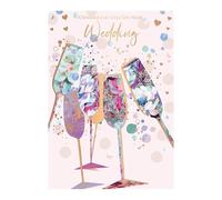 Wedding Card - Congratulations, Champagne Glasses Design, Pink and Rose Gold, Made in the UK