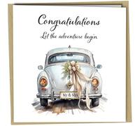 Wedding Card Congratulations Let The Adventure Begin Car Mr And Mrs Romantic Bride Groom Marriage Newly Weds Greeting with Vintage Envelope #1686