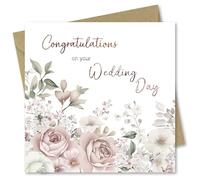 Wedding Card for bride and groom Congratulations on your Wedding Day. Floral Design with Rose Gold Foiled text. 150x50mm. Supplied with Kraft envelope.