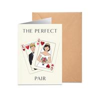 Wedding Card for Bride and Groom - The Perfect Pair King and Queen of Hearts Design - Congratulations Marriage Greeting for Couple - Wedding Day Gift, Blank Inside