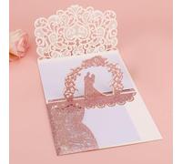 Wedding Card for Bride & Groom, Pop-Up Anniversary Congratulations Card with Envelope Pages Marriage Cards for Newlyweds Bridal Shower Engagement Greeting Gifts & Supplies (Glitter Pink)