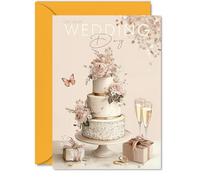 Wedding Card for Couples - Beautiful Cake Champagne - Congratulations Gifts, Congrats Well Done Card for Friends Family Colleague Neighbour, 5x7 Inch Happy Marriage Greeting Cards