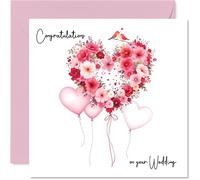 Wedding Card for Couples - Love Flower Balloons - Congratulations Gifts, Congrats Well Done Card for Friends Family Colleague Neighbour, 145mm Happy Marriage Greeting Cards