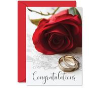Wedding Card for Women Men - Gold Rings Red Rose - Congratulations Marriage Engagement Cards for Mum Dad Brother Sister Son Daughter, A5 Greeting Cards