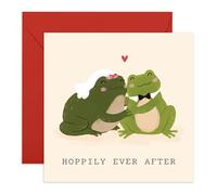 Wedding Card - Hoppily Ever After - Cute Frogs Pun for Bride, Groom, Couples, Him, Her, Friends, Brother, Sister, Son, Daughter, Women, Men, BFF - Anniversary or Love Gifts - Comes with Stickers