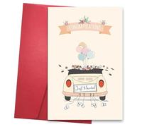 Wedding Card, Just Married Car Wedding Cards with Envelope, Congratulations Cards for Bride and Groom, Perfect for Engagement, Honeymoon Gift