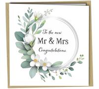 Wedding Card Mr And Mrs Congratulations Eucalyptus Floral Wreath Elegant Bride Groom Marriage Greeting with Envelope #1684