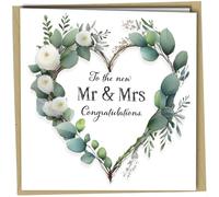 Wedding Card 'Mr and Mrs' Eucalyptus Design for Couple Congratulations Elegant Floral Wedding Day Card for Bride and Groom Newlyweds #1685