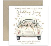 Wedding Card | Mr & Mrs Wedding Day Card | Congratulations On Your Wedding Day | Bride & Groom | Just Married | Special Couple | White Vintage Car