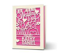 Wedding Card Personalised Wedding Card Custom Wedding Anniversary Card Wedding Greeting Card Laser Cut Congratulations Cards with Envelope for Bride Groom On Your Wedding Day(Fuchsia)