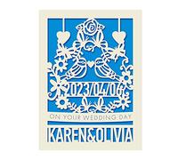 Wedding Card Personalised Wedding Card Laser Cut Wedding Anniversary Card Wedding Cards Gifts for Lover Couples Girl Women Wife Her Wedding Keepsake Card with Any Name Date with Envelopes(Blue)