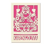 Wedding Card Personalised Wedding Card Laser Cut Wedding Anniversary Card Wedding Cards Gifts for Lover Couples Girl Women Wife Her Keepsake Card with Any Name Date with Envelopes(Fuchsia)