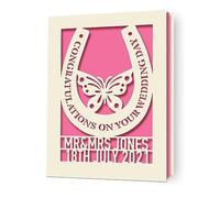 Wedding Card Personalised Wedding Cards Gifts Anniversary Card Laser Paper Cut Cards with Any Name & Date for Her Him Women Men Girl Boy Lover Couple Keepsake Card (Fuchsia)