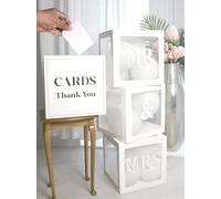 Wedding Card Post Box and Mr & Mrs Decorations Boxes - Unique 4pcs Set-Balloons and 7 Letters Included-Classy Modern Design for Wedding Venue Home Reception Party